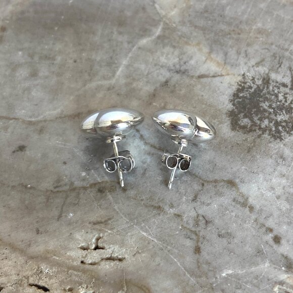 Sterling Silver 925 Italy 0.5" Hollow Puffy Heart Stud Earrings - Picture 5 of 16